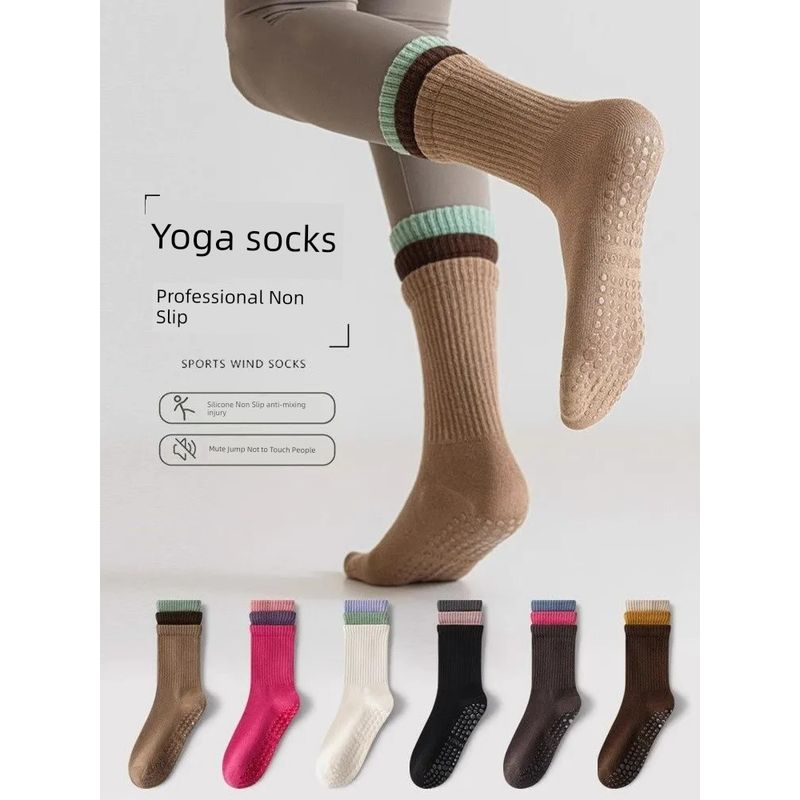 

Yoga Socks Color Matching Tube Socks Professional Non Slip Women Pilates Indoor Sports Fitness Cotton Socks Three Colors Room Socks Random Color Big Sale Special Non-Selectable Color