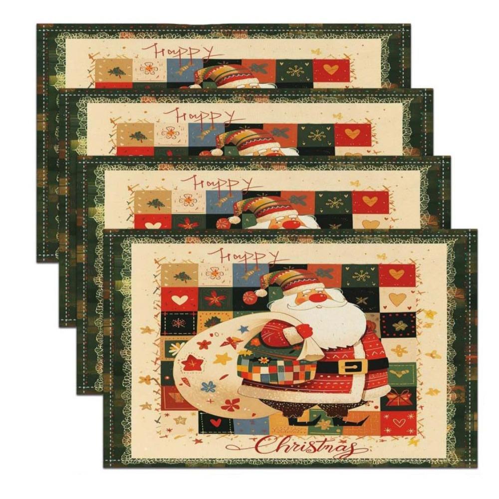 4pcs Non Slip Table Mat Rectangular Tableware Pad Household Christmas Placemat  Festival