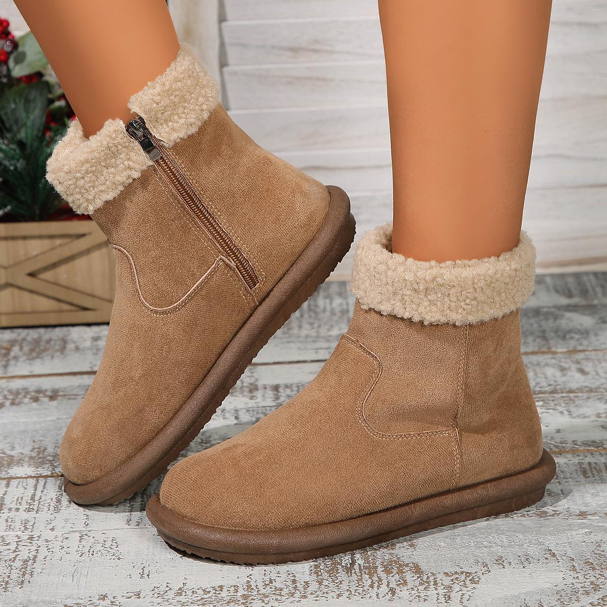 

Модные женские ботинки 2024 года, новые женские туфли с боковой молнией на распродаже, зимние круглые носки, плюшевые флиса для тепла, короткие зимние ботинки на плоской подошве 38 верблюд