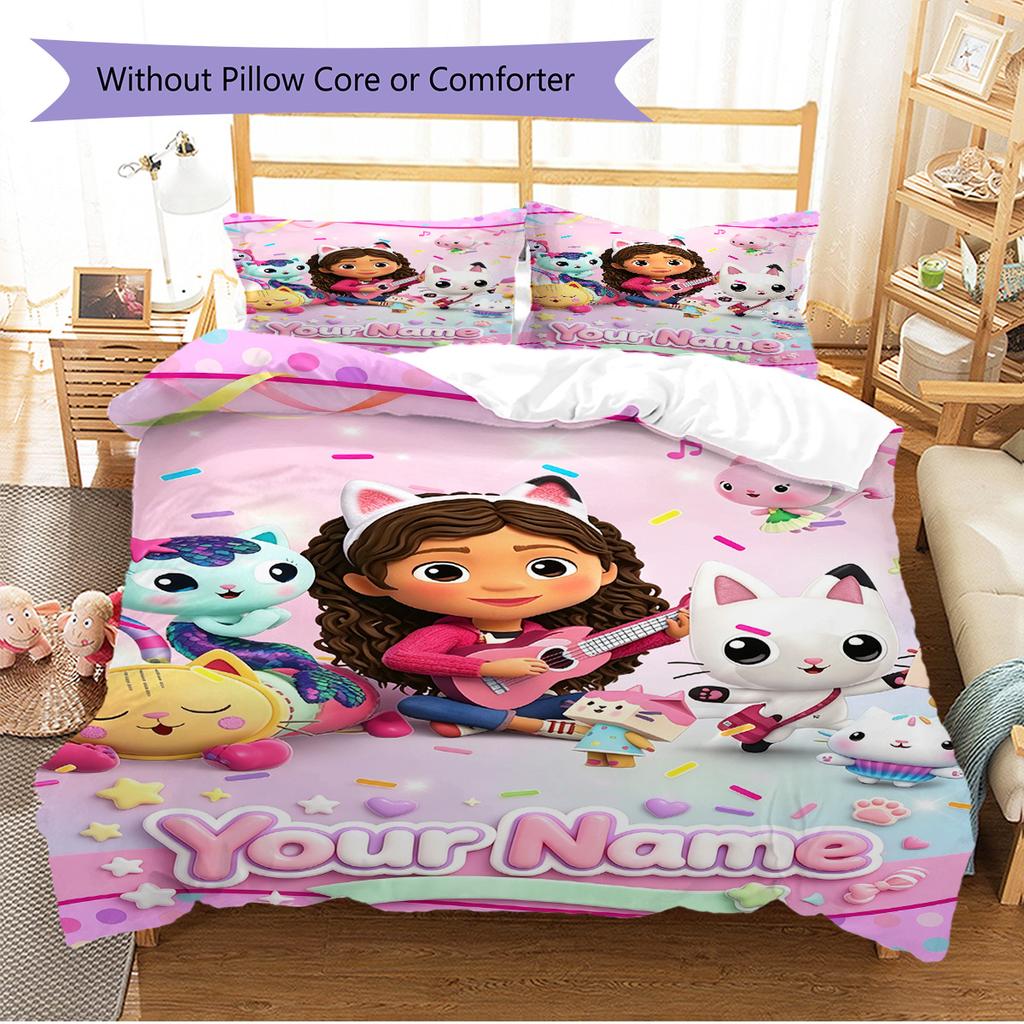 Name Custom Gabby Pattern Bedding Set Quilt Cover Pillowcase Home Decor Gift (1 * Duvet Cover + 2 * Pillowcase, Without Core)
