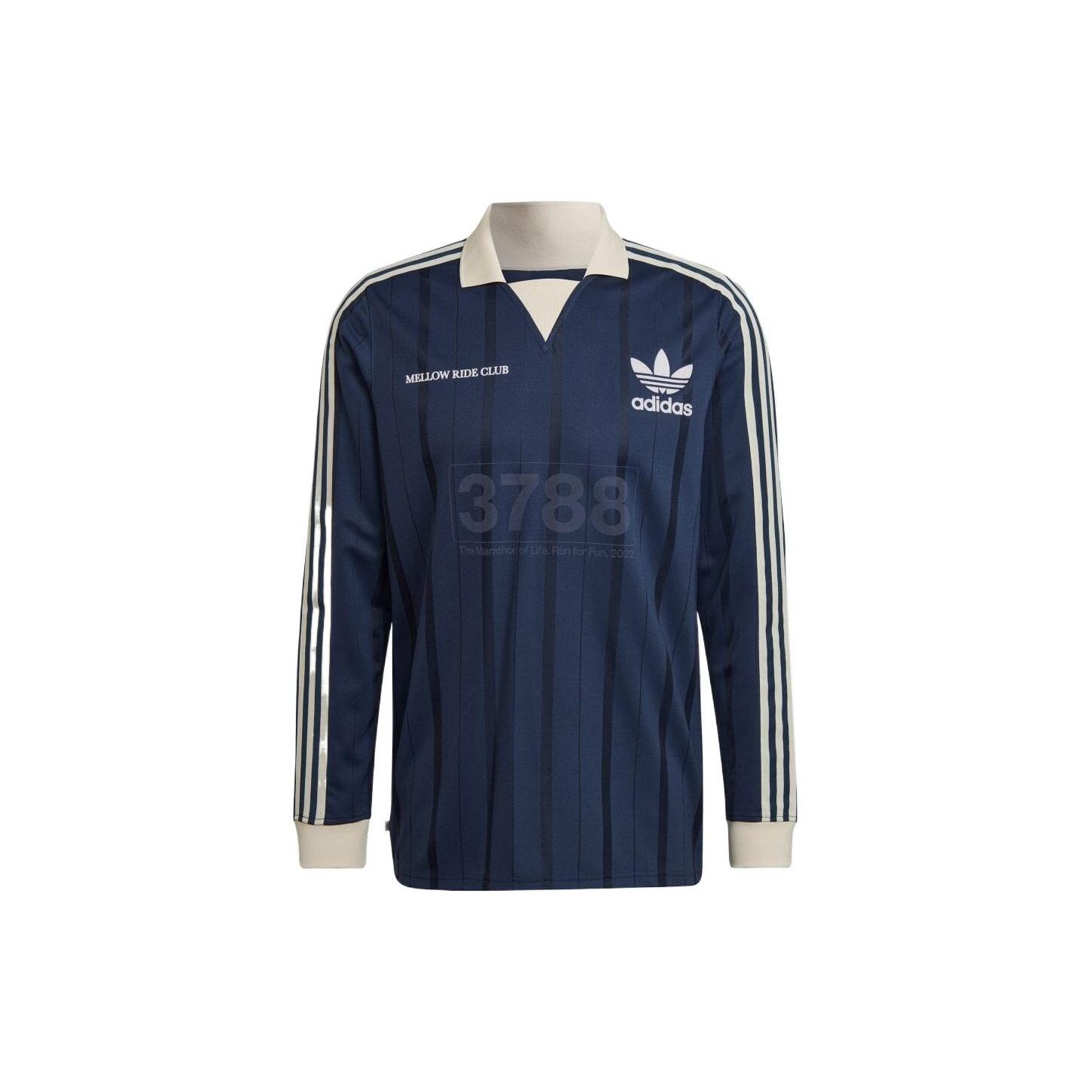 Men s adidas originals Stripe Logo Long Sleeves Blue Polo Shirt HN1676 XXXL