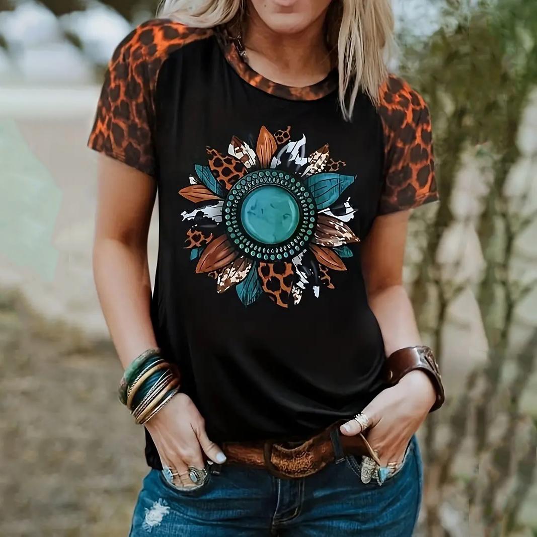 

Винтажная женская футболка с этническим геометрическим принтом, футболка с круглым вырезом, летняя повседневная футболка с коротким рукавом, уличная женская одежда больших размеров 5XL