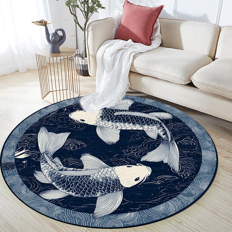 Yin-Yang Fish,Round Area Rug,Carpet Rug for Living Room Bedroom Sofa Playroom Decor,Non-slip Floor Mat