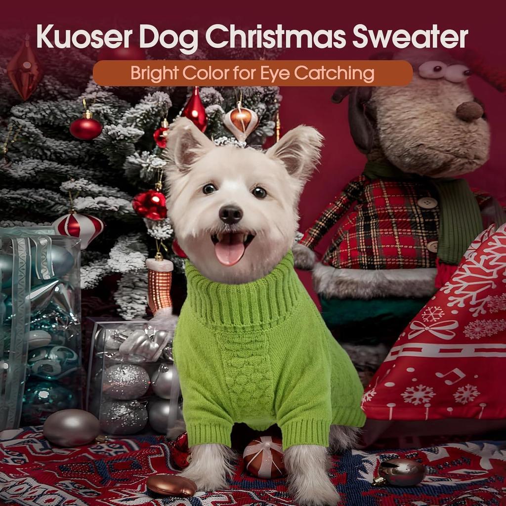 Kuoser XS Dog Sweater, Warm Winter Fall Puppy Sweaters for Extra Small Dogs Boy Girl, Solid Pullover Turtleneck Knit Sweater Thick Long Sleeve