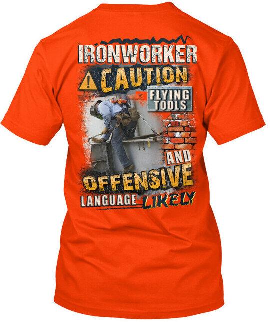 

Sarcastic Ironworker Caution Flying Tools T-Shirt Made in the USA Size S to 5XL 3XL