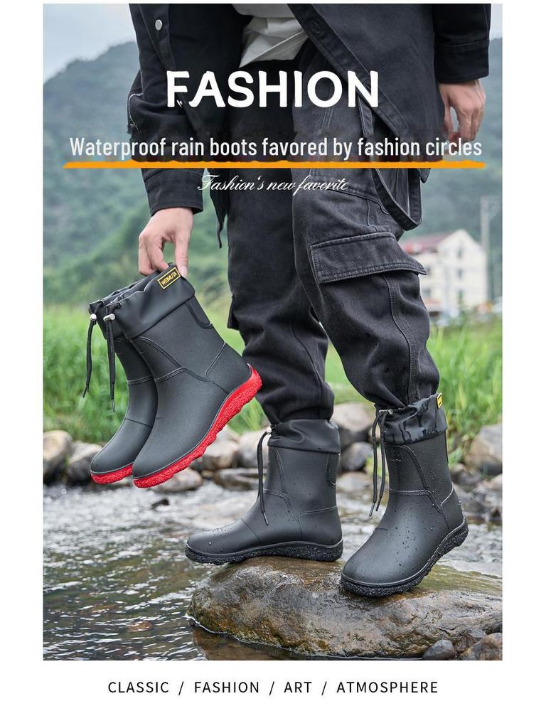 Schwarze wasserdichte Gummi-Regenstiefel mit langem Schaft - Verschleißfeste Outdoor-Sommerschuhe