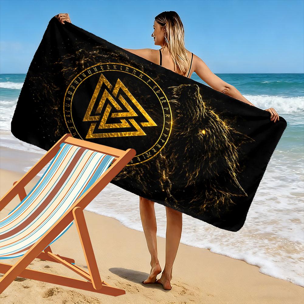 Golden wolf spirit unleashed Print beach towel, quick drying, suitable for travel, outdoor sports, jogging, the beach and swimming, gift
