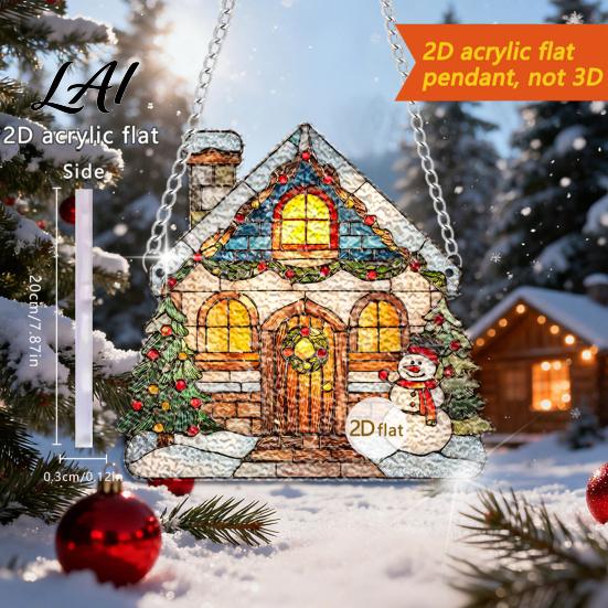 Transparent Acrylic Window Art Moon-Shaped Wreath Hanging Ornament Butterfly Angel Floral Stained Glass Style Mosaic Daily Home Furnishings