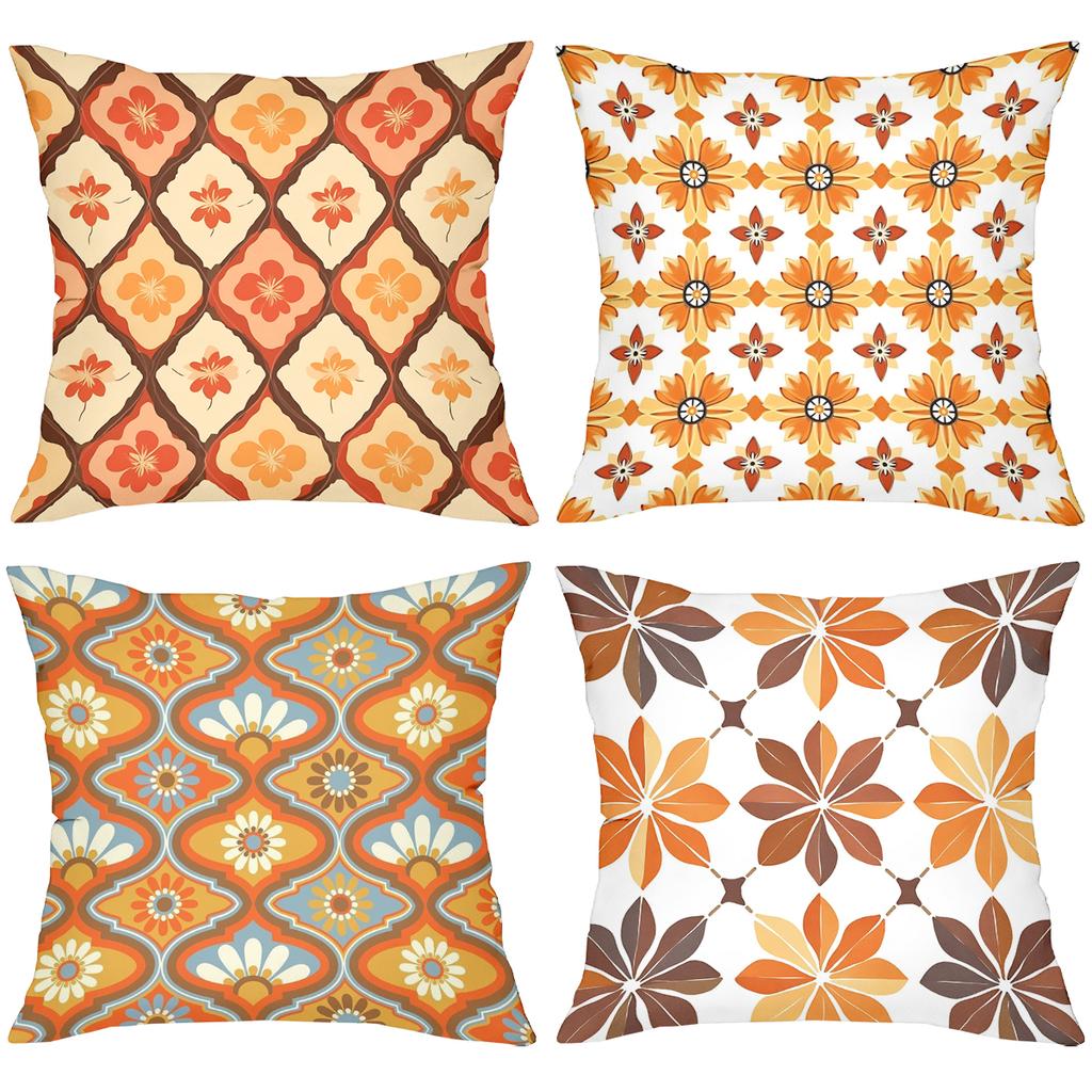 Retro Boho Floral Throw Pillow Covers 70s Vintage Home Decor Pattern Cushion Cover Suitable for Sofa Bedroom Car Pillow Cover