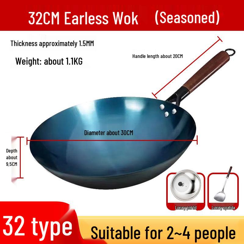 Wok da Cucina in Ferro Blu Retrò Antiaderente Stagionato
