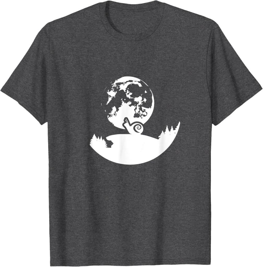 Snail Moon Snail Climbing Nightscape Graphic TShirt Casual Cotton Crewneck Tee For Men