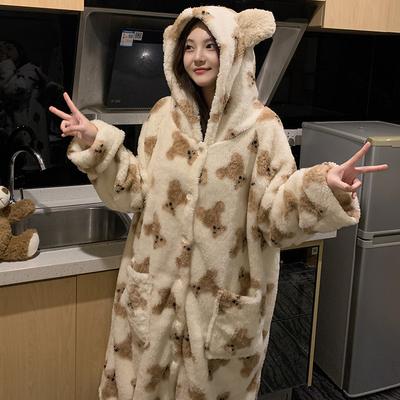 Winter Long Sleeve Hooded Thick Warm Flannel Kimono Robes for Women Sexy Bear Cute Bathrobes Sleepwear Nightdress Night Dre