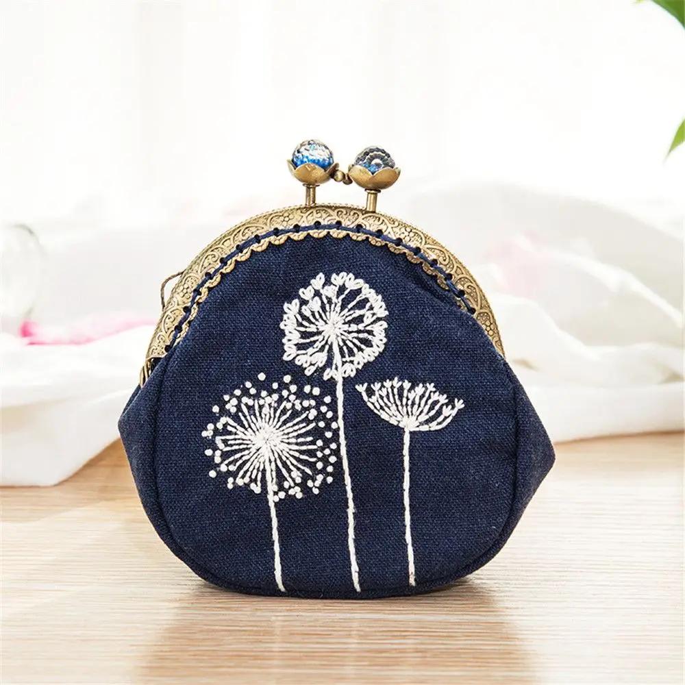Flerfarget Håndlaget Broderi Startsett Myntpung Lommebok Blomstermønstre Korssting Broderi DIY Håndverk Hjemmedekorasjon
