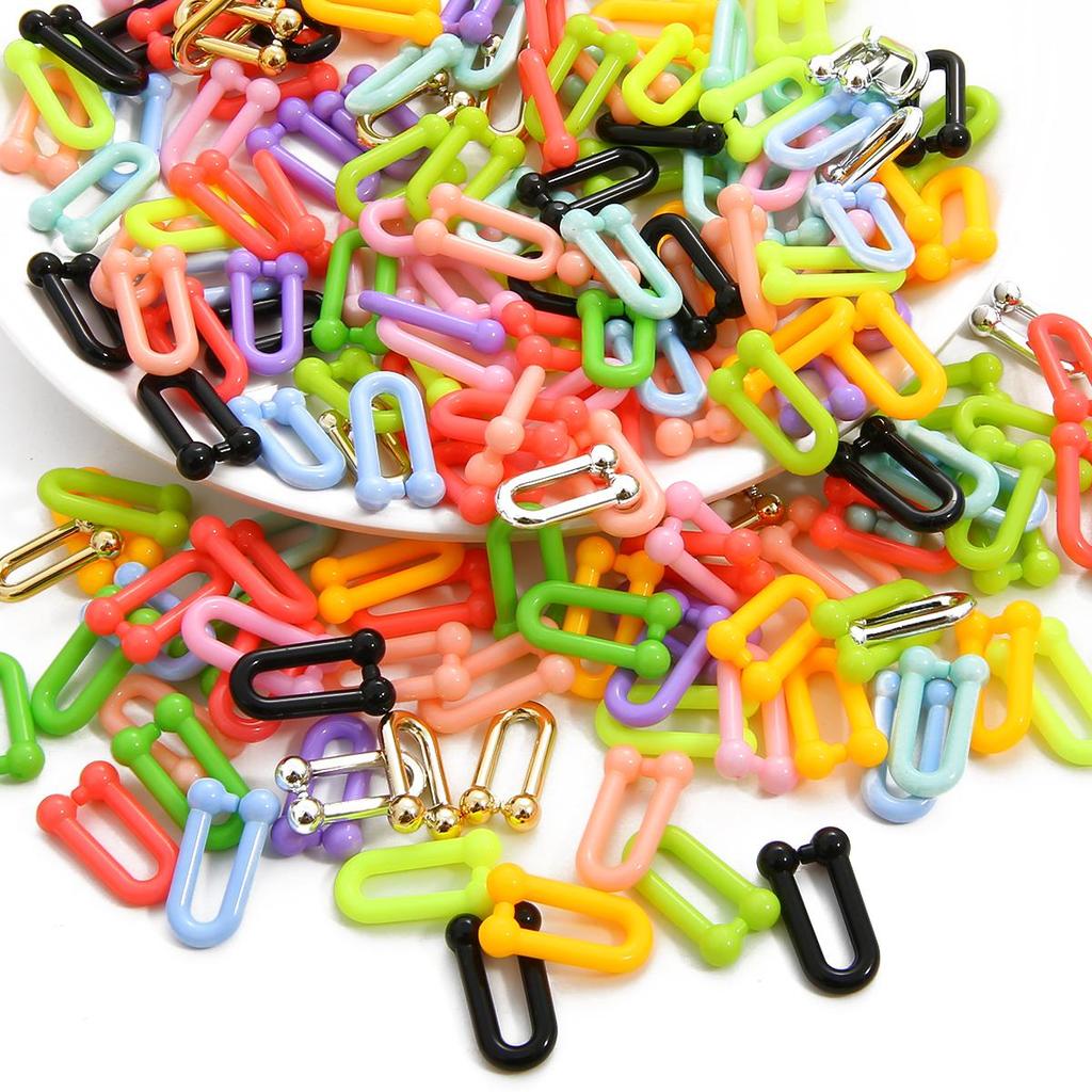 Mixed Color Acrylic U Shape Ring Beads Connector Link Chain for Jewelry 20/50 Pcs