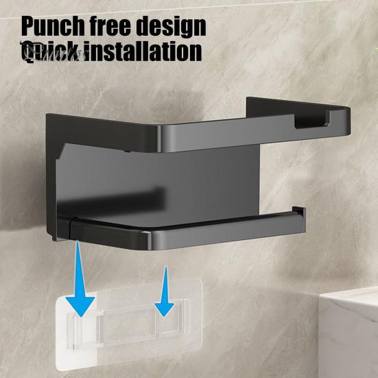 Toilet Paper Holder with Storage Shelf Strong Load-bearing Simple Installation Self-Adhesive Roll Paper Holder Bathroom Organizer