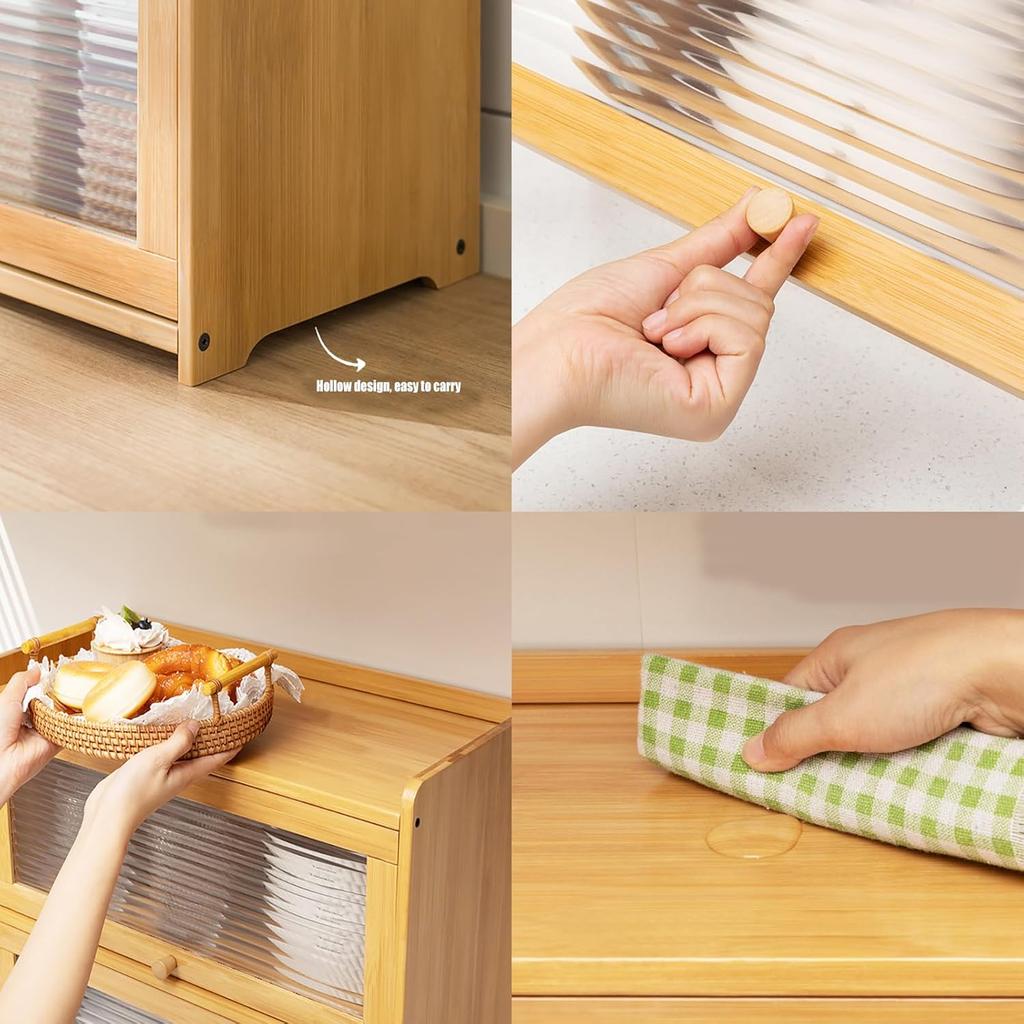 2 Tiers Storage Cabinet with Handles, Tabletop Storage Organizer with Large Storage Capacity Modern Sideboard with Acrylic Doors