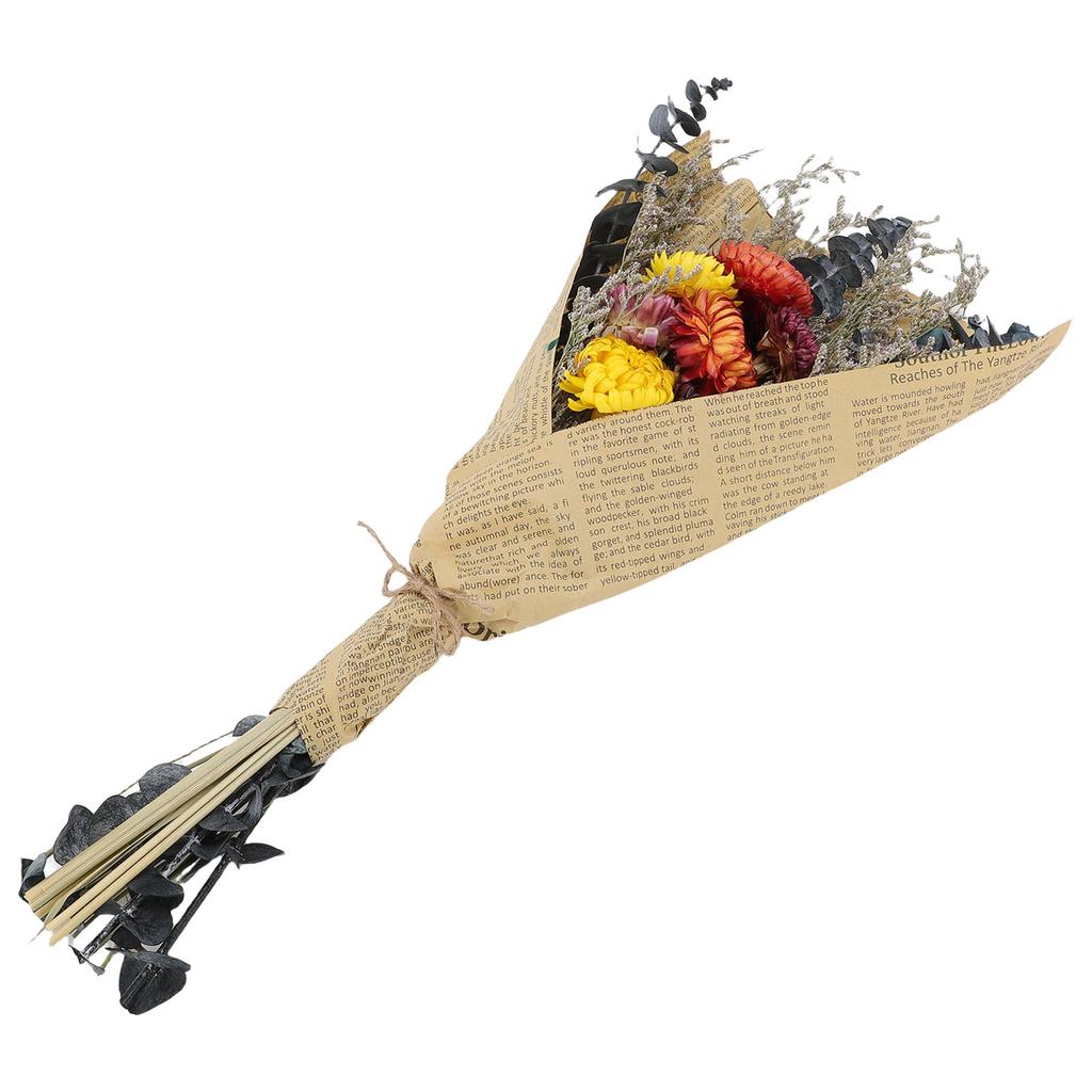 Torkad Blomsterbukett Elegant Vacker Torkad Krysantemumblomma med Stjälk för Bröllopsfest Vardagsrum Sovrum