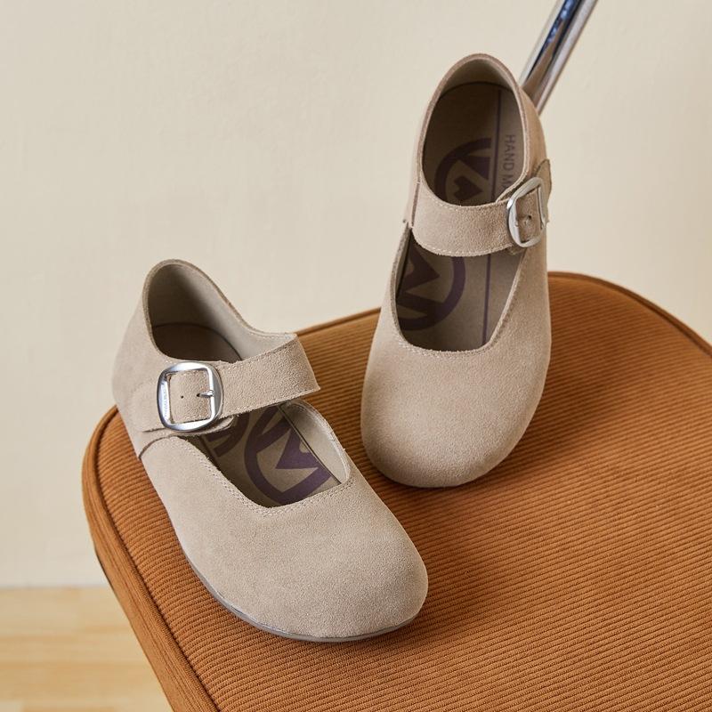Mary Jane Retro All-inclusive Toast Women's Genuine Leather Spring Soft-soled Shallow Mouth One-word with Puff Shoes