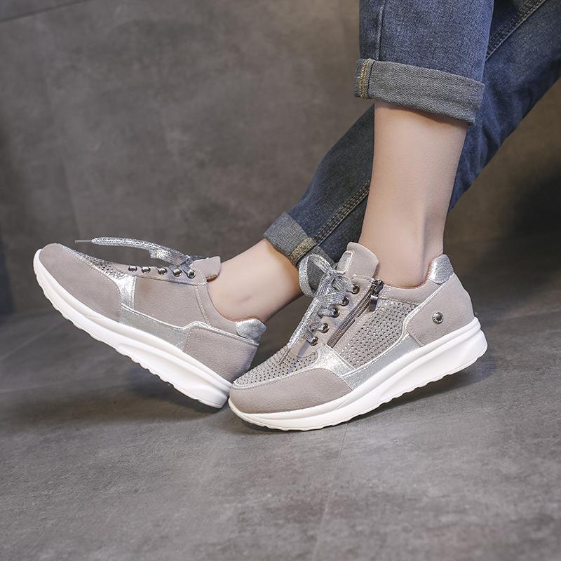 flat-bottomed casual round head rhinestone single shoes women's shoes European and American fashion heightening casual shoes women's board shoes