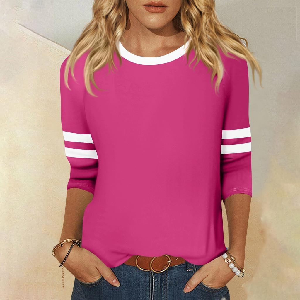Dames T-skjorte Tee 3/4 Erme Hverdag Weekend Mote Basic Rund Hals Vanlig Topp