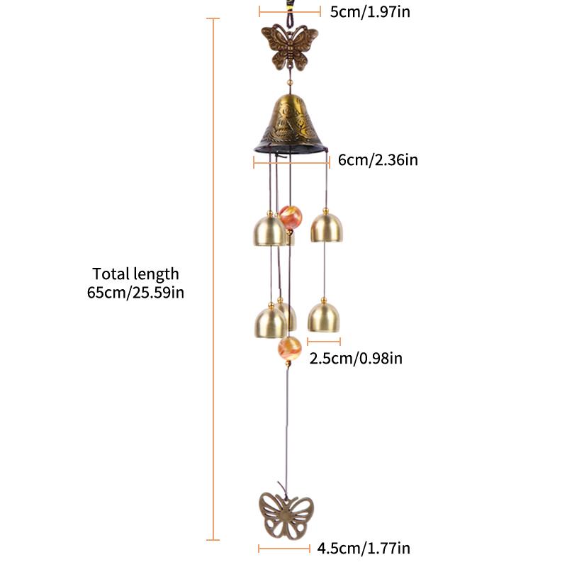Vintage Butterfly Wind Chime Metal 6 Bells Retro Design for Home Outdoor Hanging Decor