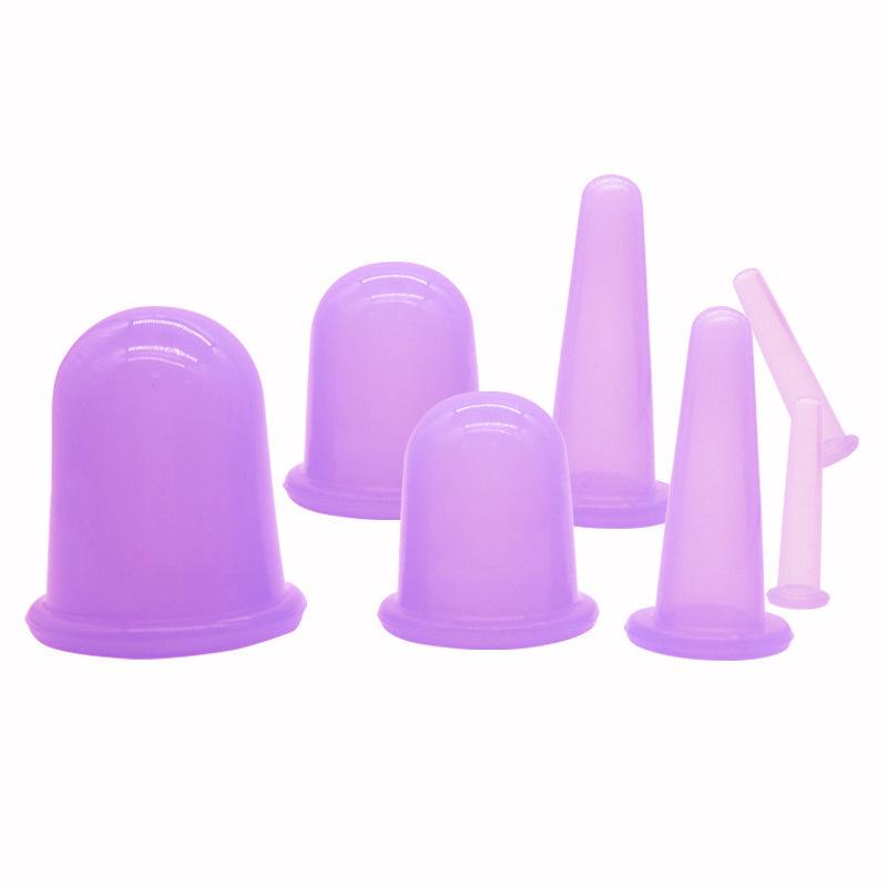 7pcs Vacuum Cupping Set Cans Chinese Suction Cups Face Neck Massage Cans Anti Cellulite Silicone Vacuum Suction Cupping Therapy фиолетовый