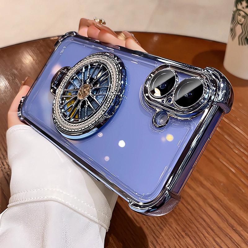 Apple i15Pro Electroplated Gyro Stand Case: Rotating, Drop-proof Protection for iPhone 16.