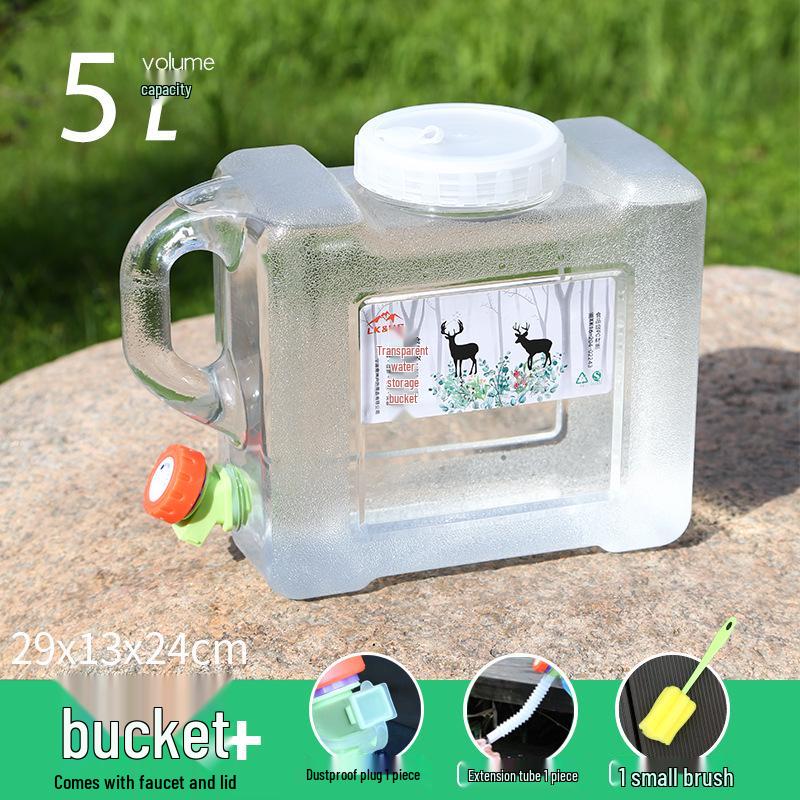Transparent Outdoor Camping Water Bucket with Faucet and Lid - Food Grade Square Storage Container for Drinking Water