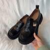 Sheepskin version~ thick-soled Velcro leather loafers women's British style thick heel deep mouth single shoes black jk small leather shoes