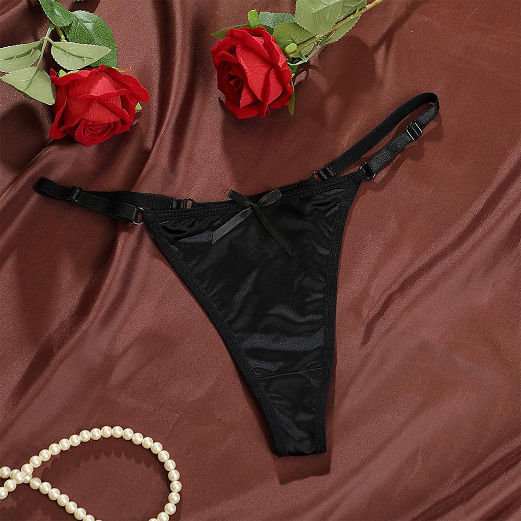 Low Waist Adjustable Strap Thong Panties with Bow Detail Lightweight Breathable Fabric Women's Underwear Intimate Apparel