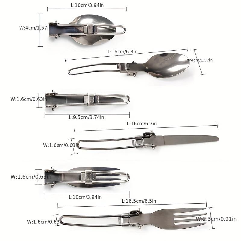 Stainless Steel Camping Tableware Set Of 3 With Folding Spoon Fork Knife And Storage Bag, Outdoor Camping Portable Tableware