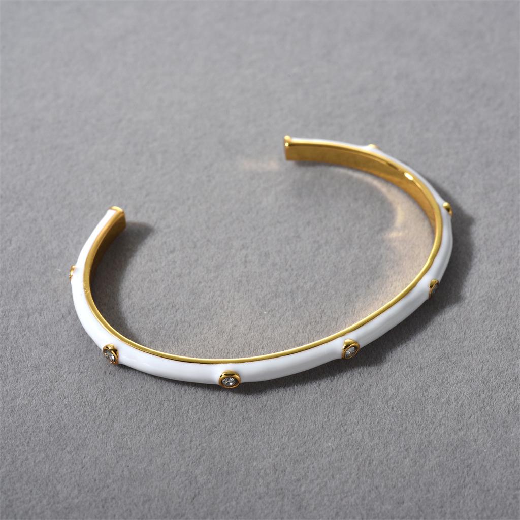 Design Sense Open Contrasting Color Enamel Inlaid Diamond Bracelet Women'S High Sense Fashion Versatile Stacked Bracelet New