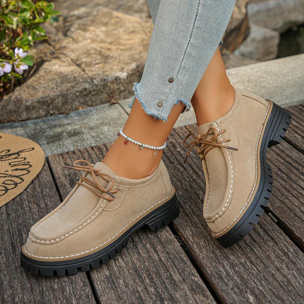 Autumn 2025 Plus Size Soft Sole Square Toe Lace-Up Moccasins