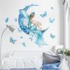 Cute Blue Girls Butterfly Moon Wall Stickers for Kids Decor Bedroom Decoration Living Room Decal