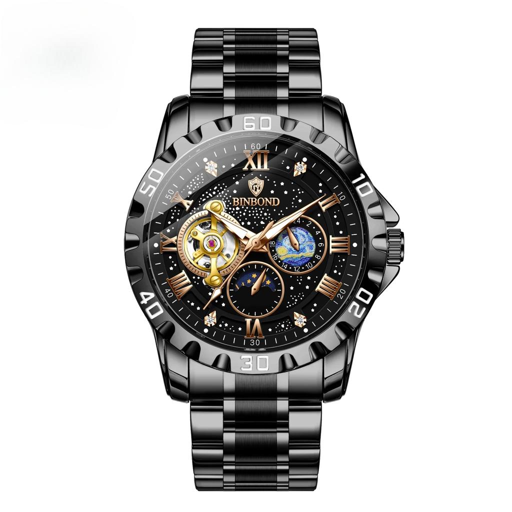 Top Luxury Men Mechanical Watch Automatic Moon Phase Man Wristwatch Hollow Tourbillon Stainless Steel Men's Watches Male