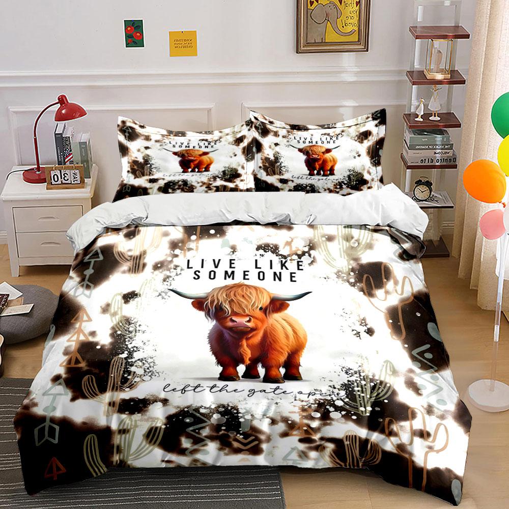 Highland cow and cacti. Bedding sets Duvet cover sets Duvet covers Pillowcases(1 * Duvet Cover 2 * Pillowcases without duvet insert)