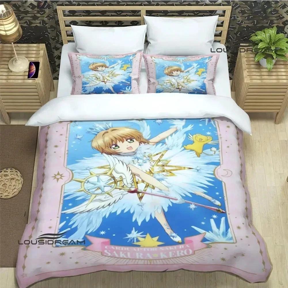 Druk 3D Zestaw pościeli Anime Card Captor Sakura Miękny nowoczesny narzuta na łóżko do sypialni Wygodna poszewka na kołdrę Poszewka na kołdrę i poszewka na poduszkę