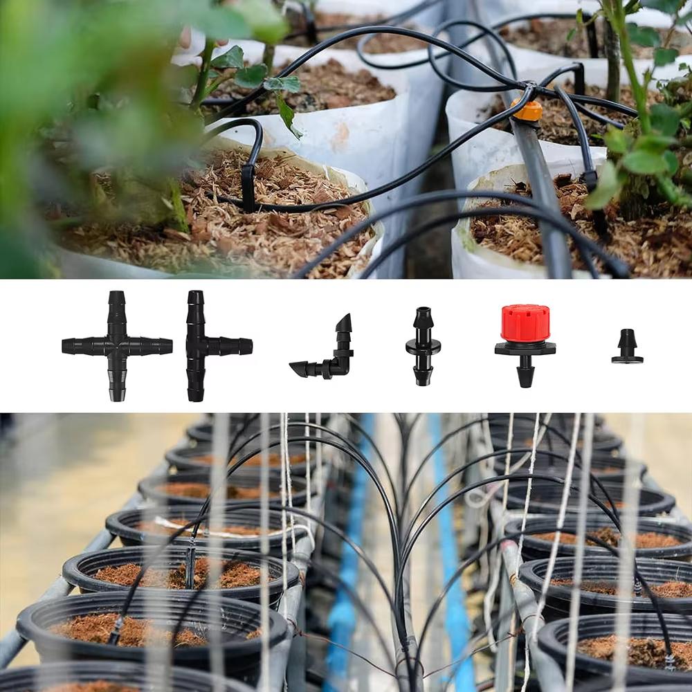 50pcs Barbed Connectors Irrigation Fittings Drip Irrigation Barbed Connectors 4/7mm Tubing Fittings for Flower Pot Garden Lawn