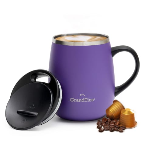 GRANDTIES Premium Vacuum Insulated Mug, 460ml, Available In 19 Colors, with Easy-Open Sliding Lid, Stainless Steel Double-Wall Vacuum Insulation, and