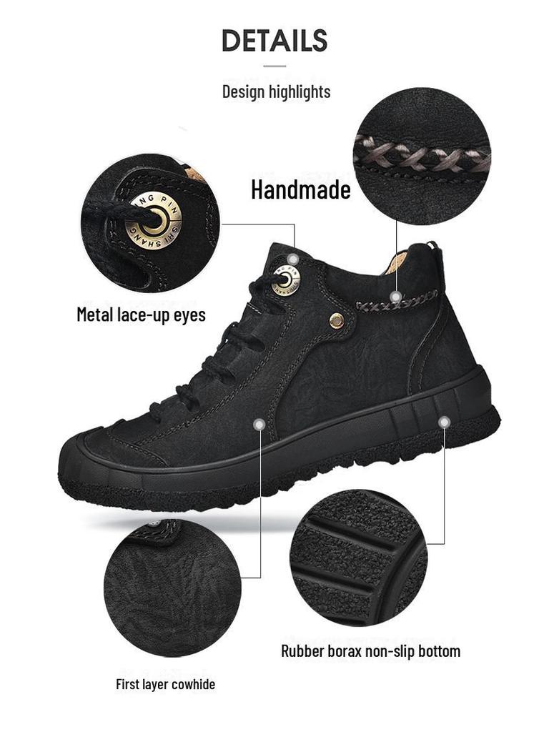 2024 Herbst/Winter Herren Mid-Cut Echtleder Wanderschuhe, Geschlossene Zehe, Trittfest, Große Größe 46