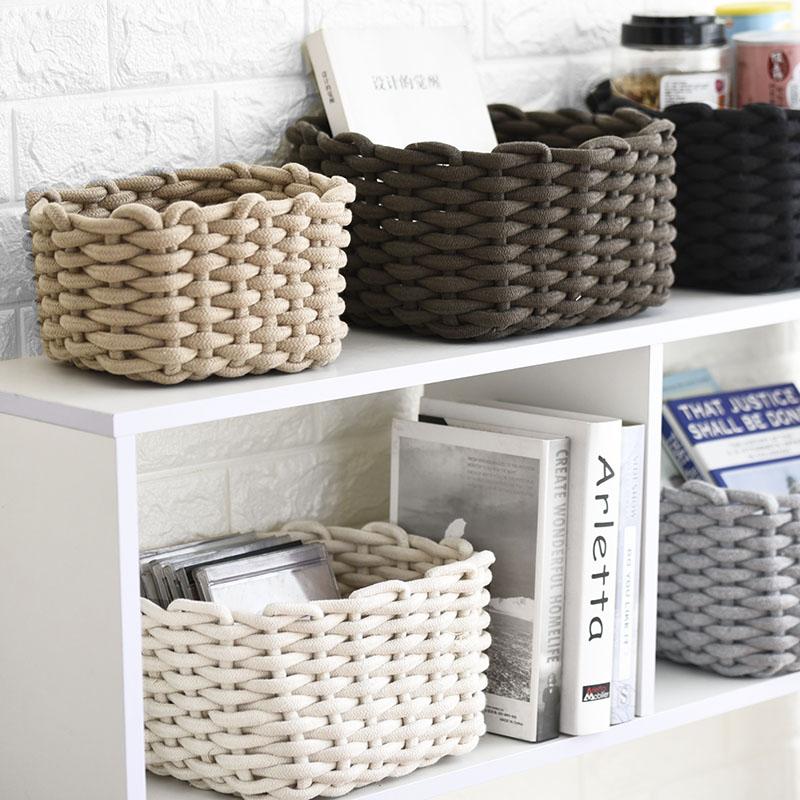 Nordic Style Handmade Cotton Rope Woven Storage Basket Sundries Clothing Cosmetic Organizer Book Toy Desktop Storages