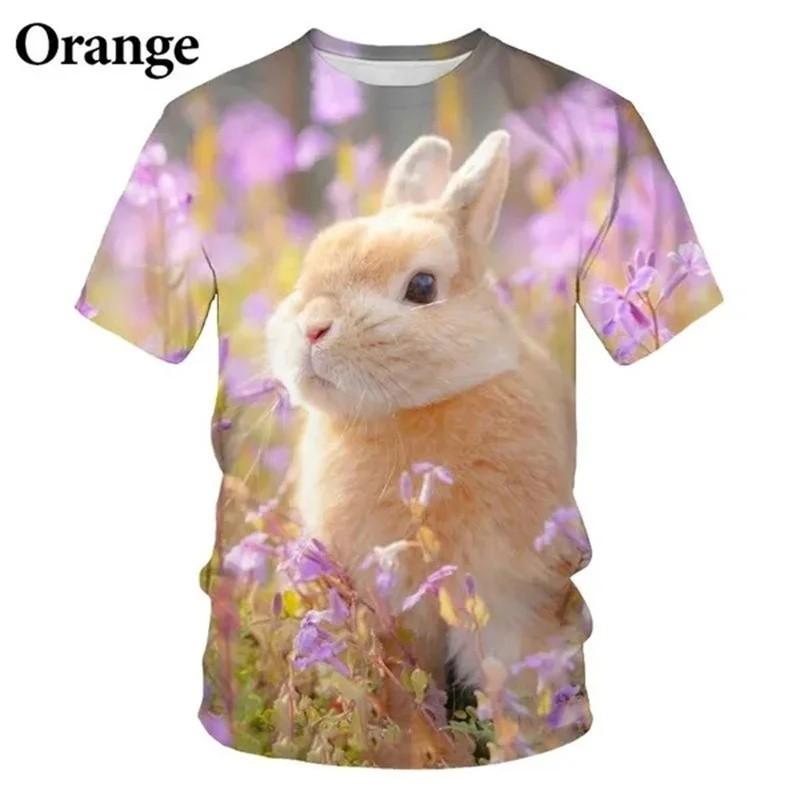 Kids Cute Rabbit 3D Print Short Sleeve T‑Shirt Funny Animal Graphic Tee Summer Daily Outdoor Wear for Boys Girls