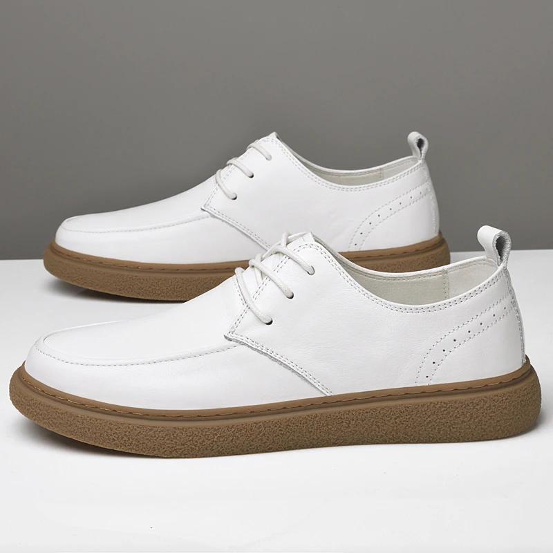 Men Casual Lace-up Loafers Comfy Lightweigh Walking Shoes Luxury Brand Genuine Leather Breathable Outdoor Shoes Driving Shoes