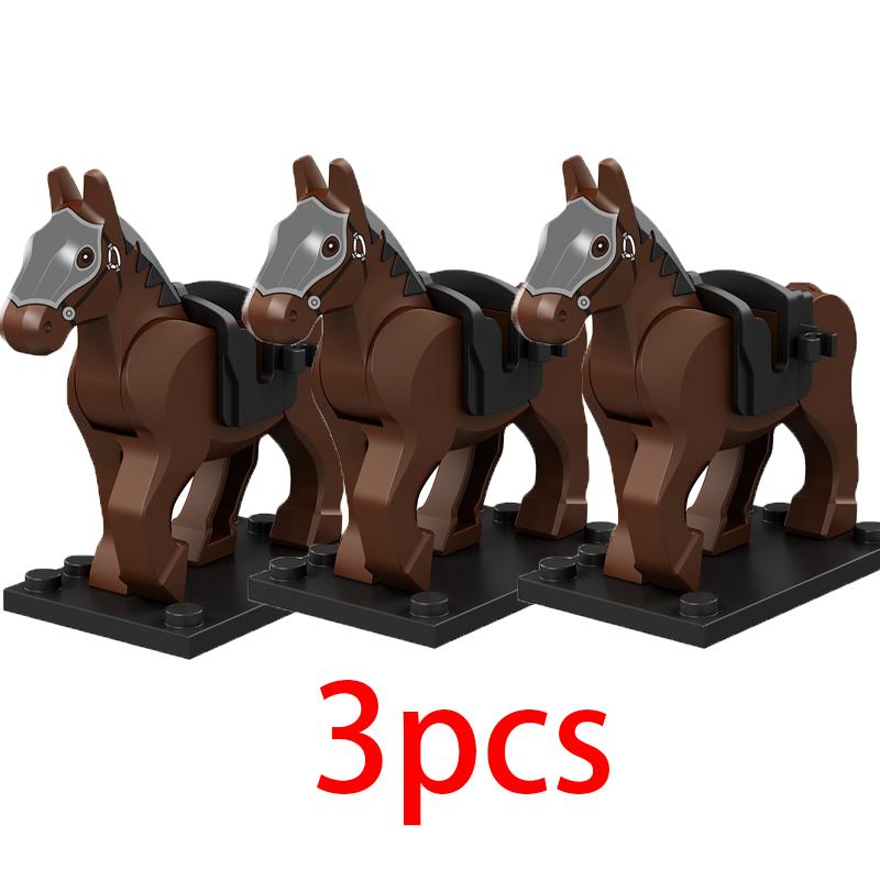 Mittelalterliche Militärburg Ritter Bausteine Reitpferd Wolf Bär Elefant Tier Weste Waffe Fahne Sattel Spielzeug Ziegelstein Geschenk A06