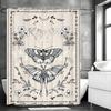 Black and White Moth Butterfly Floral Shower Curtain, Bathroom Decorative Shower Curtain, Waterproof Shower Curtain with Hooks