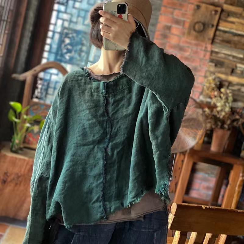 Johnature Women White T-Shirts Embroidery Solid Color Long Sleeve Tees O-Neck Autumn Chinese Style T-Shirts