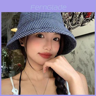 Summer Grid Fisherman Hat With Wide Brim And Breathable Canvas For Sun Protection