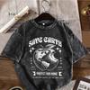 Vintage Washed Black T-Shirt Men Women Bitcoin Moon Space Print Streetwear Oversized Cotton Short Sleeve Tee