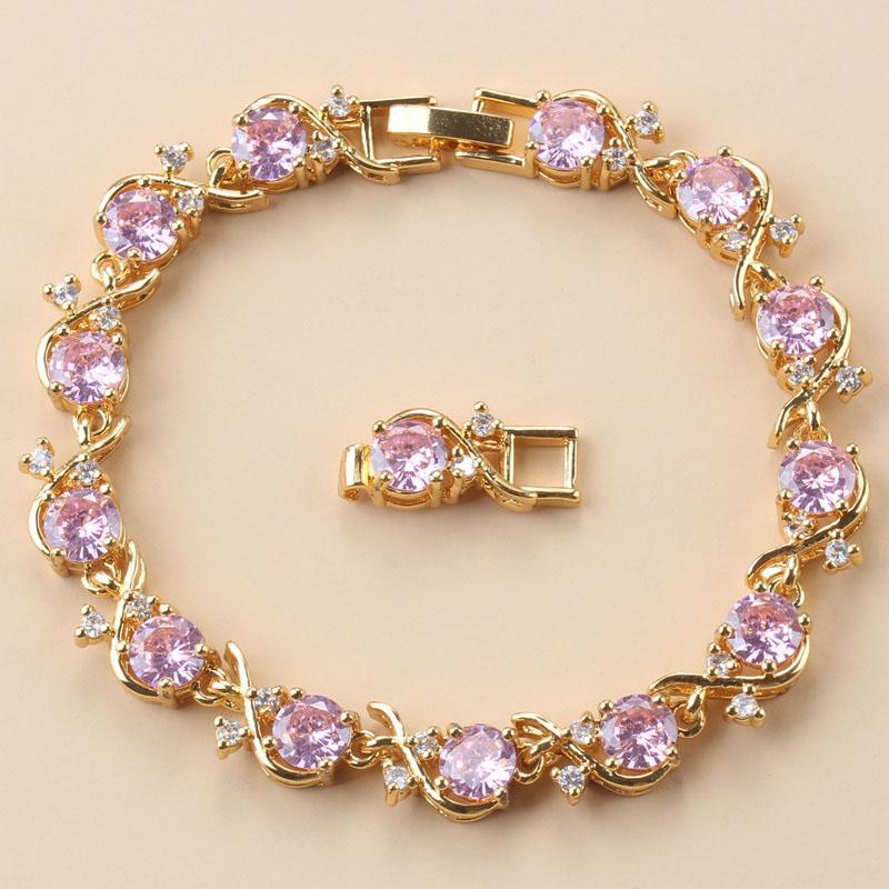 Vergoldeter Damen Armreif 10-farbiger Zirkonia Modeschmuck Hochzeitsschmuck für Frauen Brautaccessoires