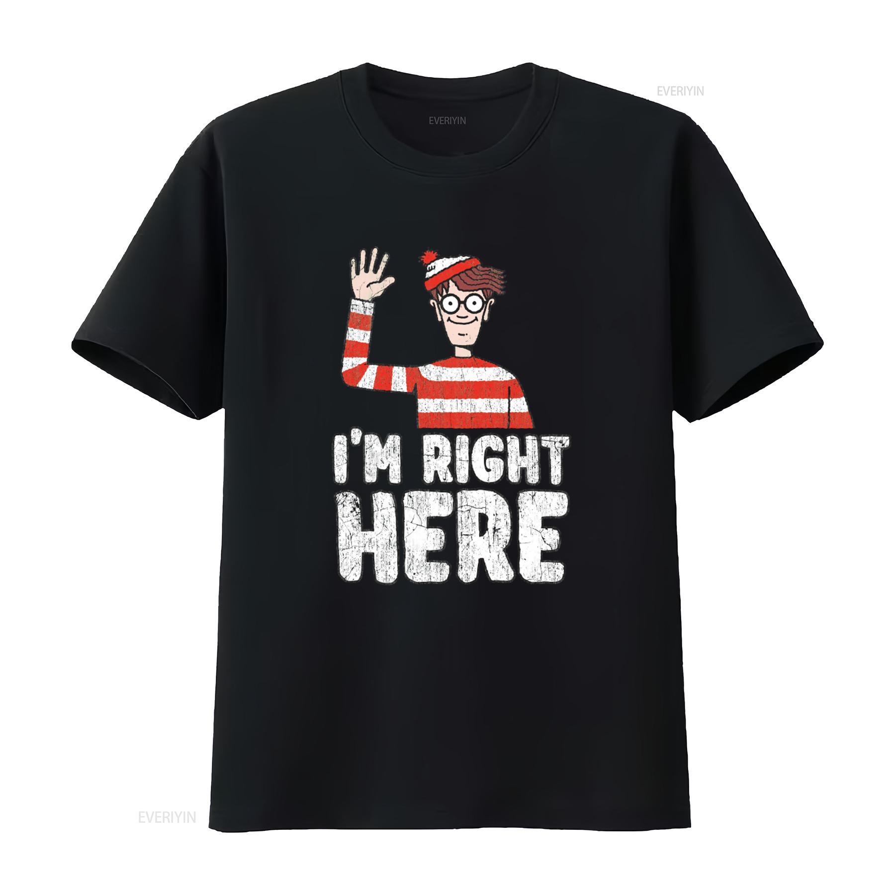 

Wheres Waldo Im Right Here Print T Shirt for Men Stylish and Comfortable vintage Washed homme Unisex streetwear fashion 4XL